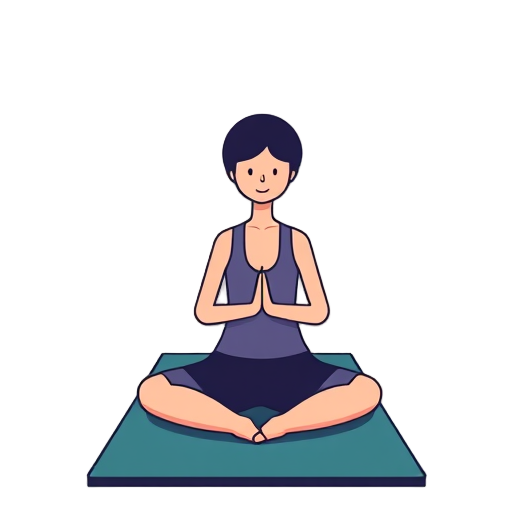 Een persoon in kleermakerszit op een yogamat.