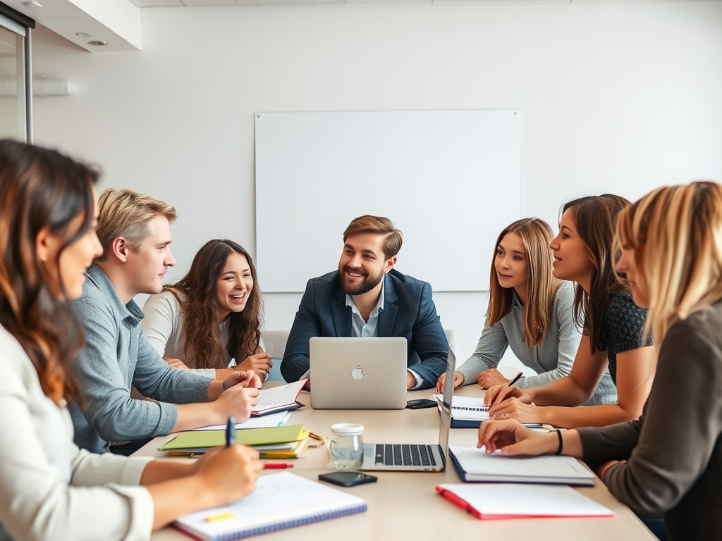 Een diverse groep mensen in een workshop, enthousiast ideeën uitwisselend.