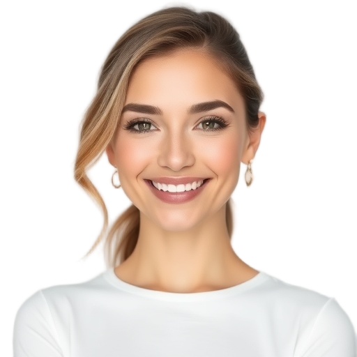 A confident woman smiling to the camera with a white background looking like