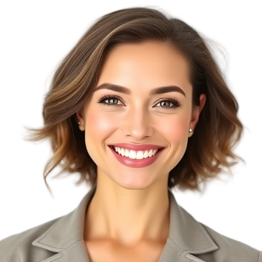 A confident woman smiling to the camera with a white background looking like