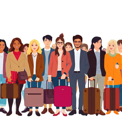 Diverse group of people with suitcases.