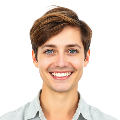A smiling person with short hair against a white background.