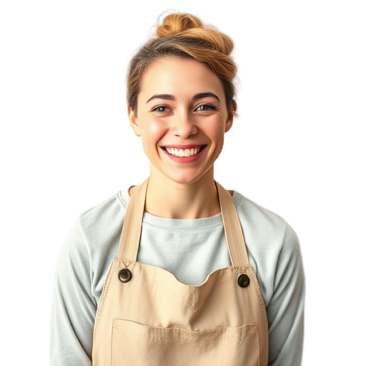 Een glimlachende bakker op een witte achtergrond.