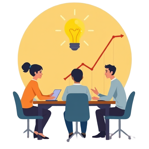 Teamwork sessie met een lichtbol en succesgrafiek.