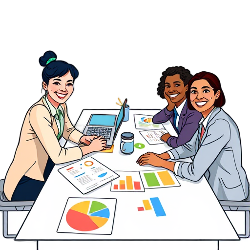 Een diverse groep professionals werkt samen aan een tafel.