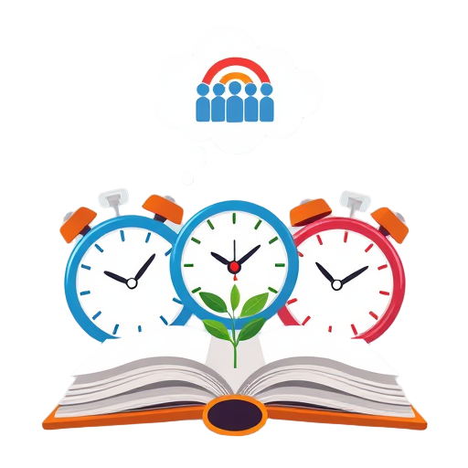 "three clocks" "open book" "thought bubble" "people group" "growth plant" "target bullseye"