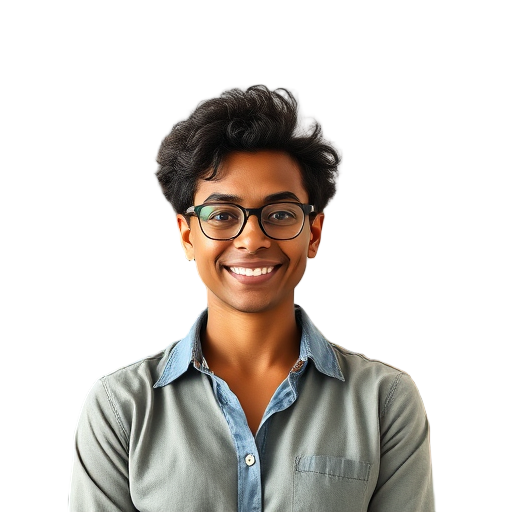 A person smiling to the camera with a white background looking like