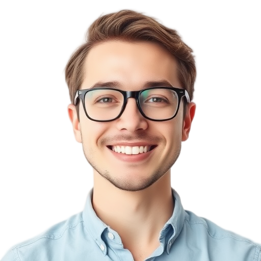 Een glimlachende persoon voor een witte achtergrond.