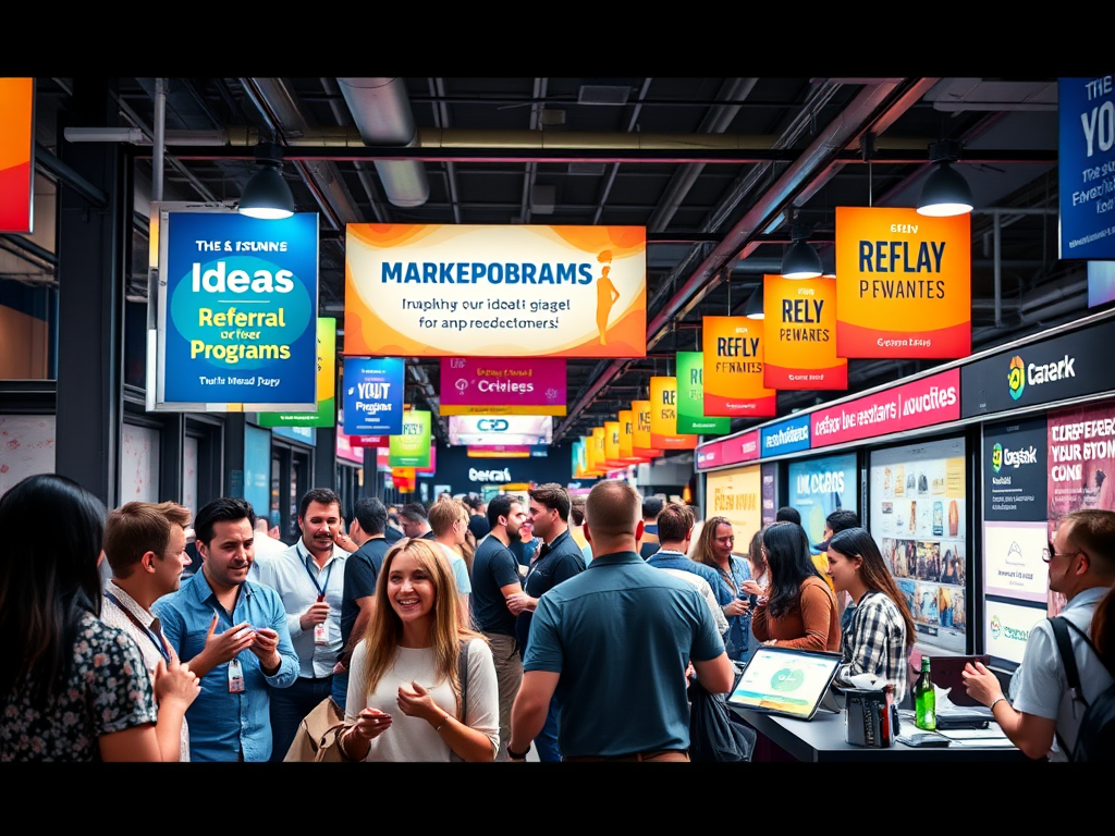 Drukke marktplaats met enthousiaste ondernemers en klanten.
