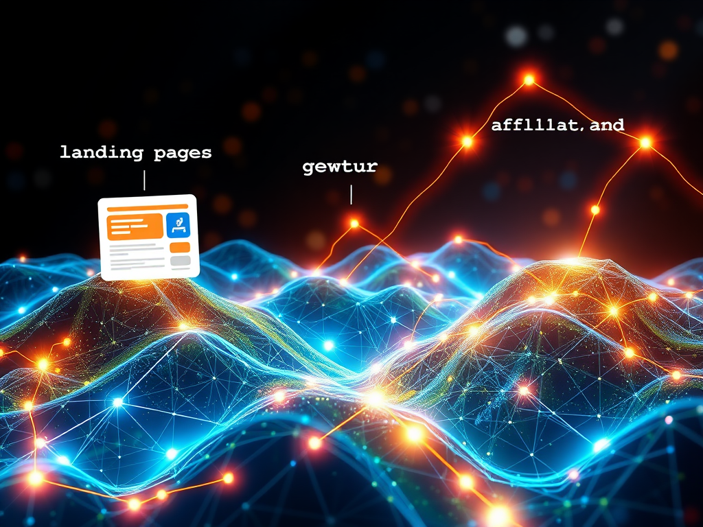 Een digitaal landschap met verbonden netwerken en glowing lijnen.