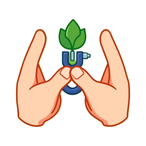 "Two hands" "Holding bolt" "Green leaf""