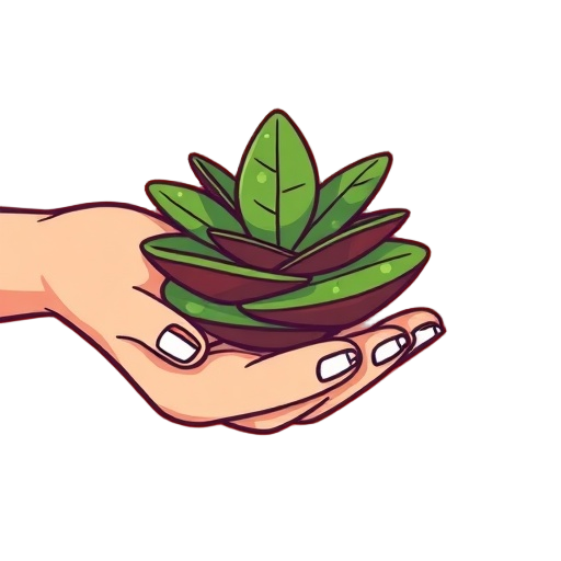 Carefully describe an image in great detail that needs to be generate, use quotes to split visual things. You MAY only use up to 3 words. "three stacked leaves" "hand holding" "green badge"