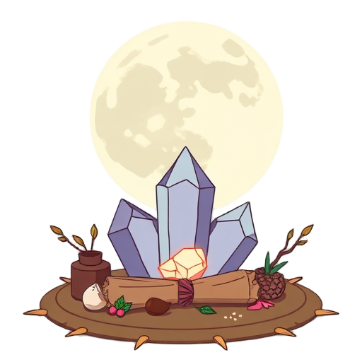 "full moon" "crystals glowing" "sage bundle" "ritual altar" "natural materials" "positive energy"