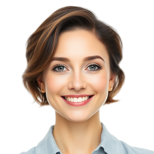 A person smiling to the camera with a white background looking like