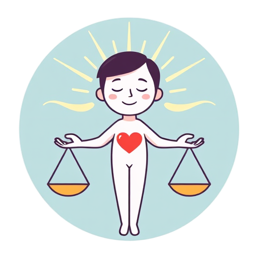 "human figure" "flowing lines" "energy waves" "calm face" "balanced scale" "heart symbol" "hands open" "radiant light"