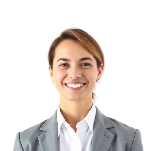 A person smiling to the camera with a white background looking like