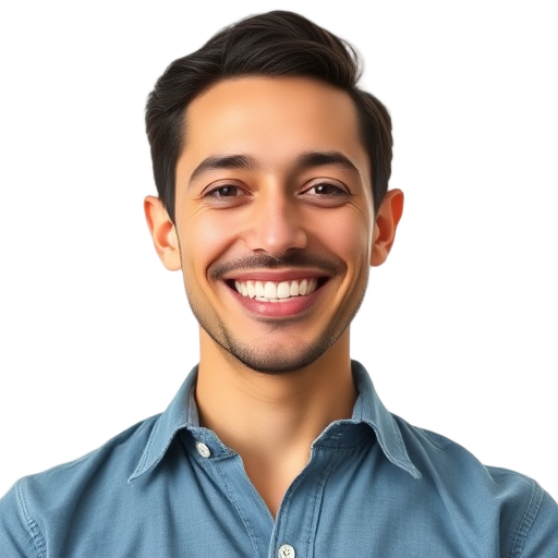 A person smiling to the camera with a white background looking like