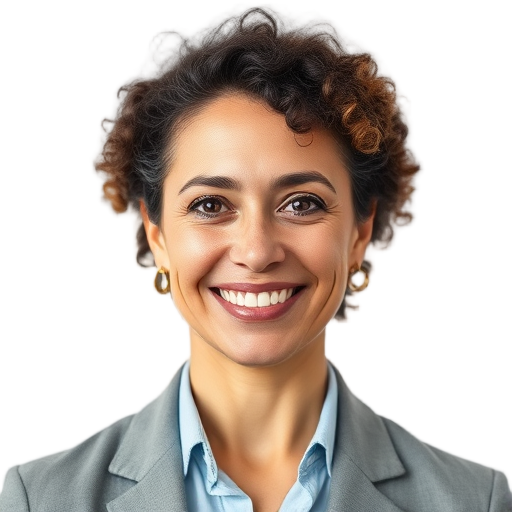 A person smiling to the camera with a white background looking like