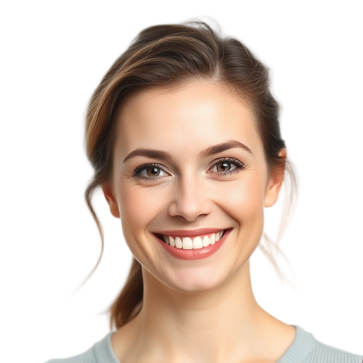 A confident person smiling warmly to the camera with a clean white background looking like