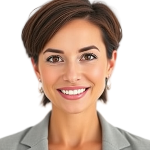A person smiling to the camera with a white background looking like