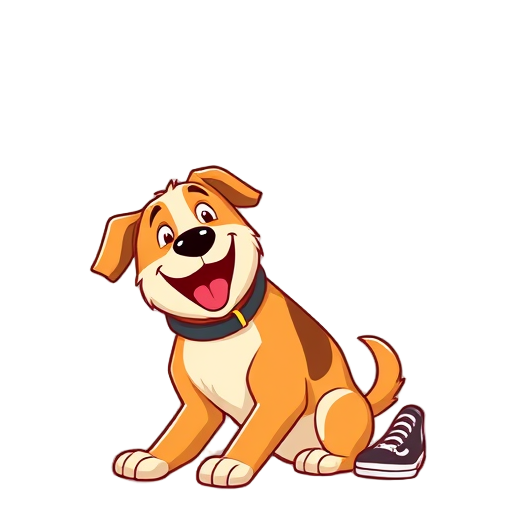 Blije hond met een schoen, speels en vrolijk.
