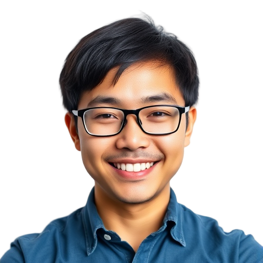 A smiling person wearing glasses against a white background.