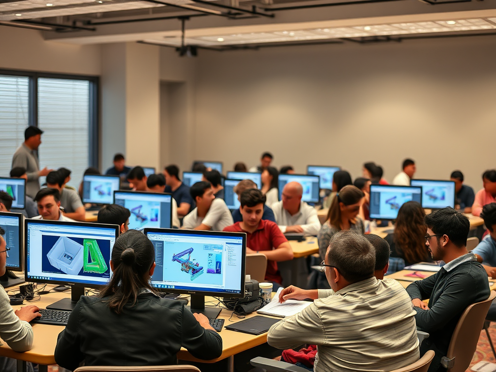 A classroom with students using BIM software on computers.