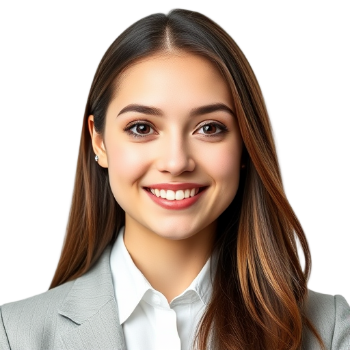 A smiling person in a suit against a white background.