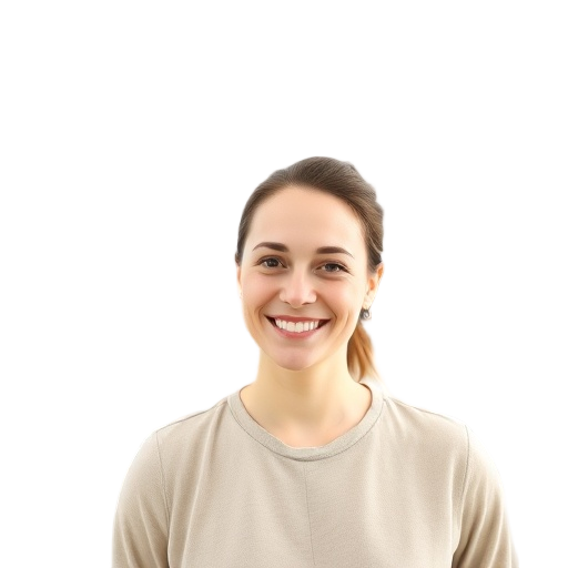 A person smiling to the camera with a white background looking like