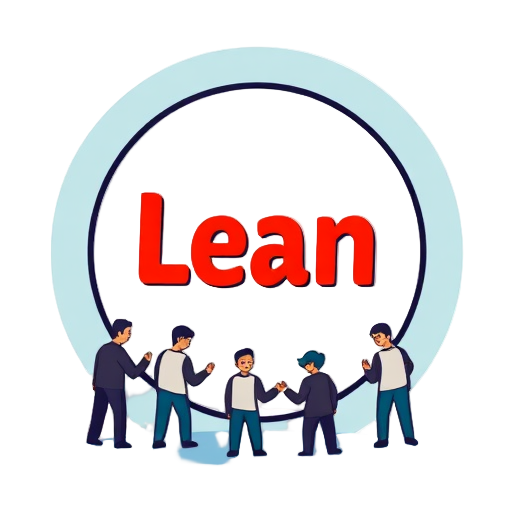 Illustratie van teamleden rond het woord "Lean".