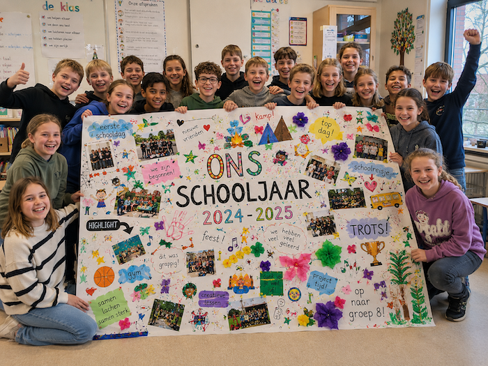 Kinderen met xxl poster bovenbouw