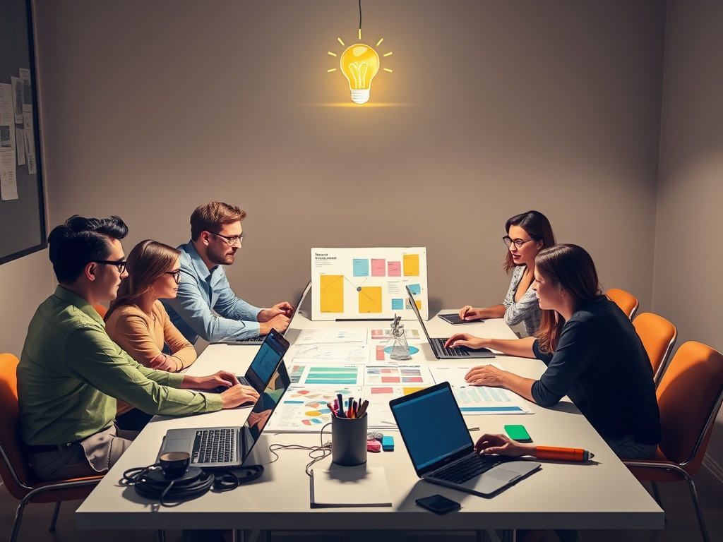 Een levendig marketingteam brainstormt rond een tafel.