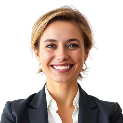 Een glimlachende persoon voor een witte achtergrond.