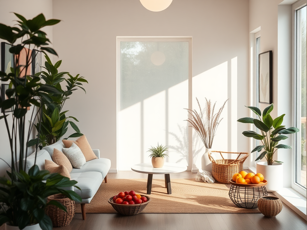 Een serene wellnessruimte met natuurlijk licht en planten.