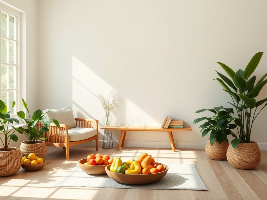 Een rustige wellnessruimte met natuurlijk licht en planten.