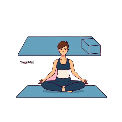 Persoon in lotushouding op yoga mat met blok en achtergrond in heldere kleur