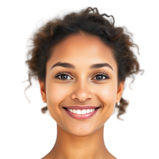 A woman smiling confidently to the camera with a white background looking like
