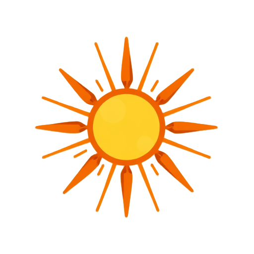 Zon met stralen in oranje tinten.