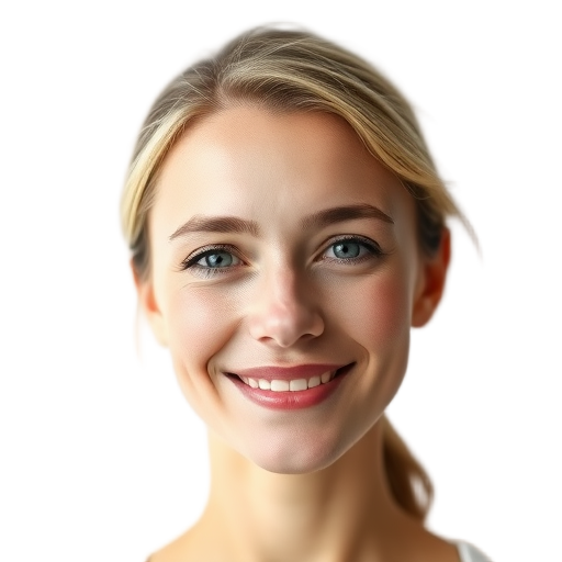 A calm person smiling gently to the camera with a white background looking like