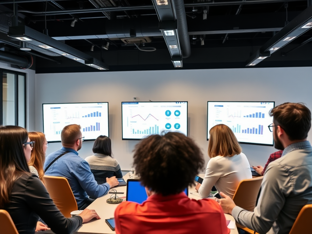 Een diverse groep professionals in een moderne kantooromgeving.