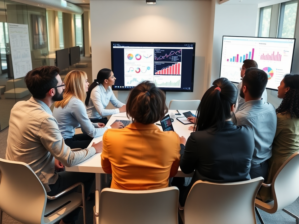 Een diverse groep professionals in een moderne kantooromgeving.