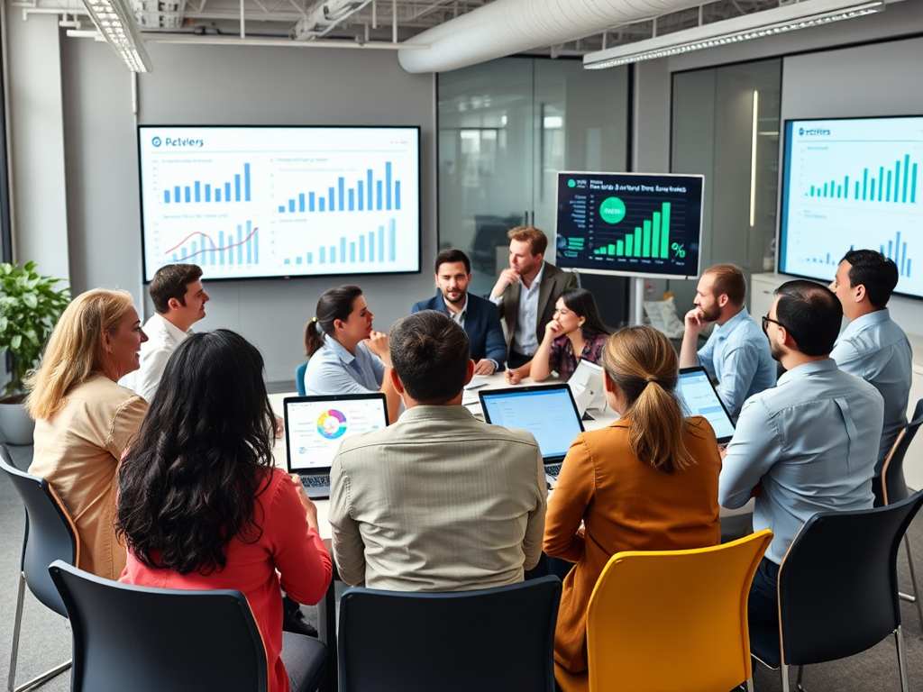 Een diverse groep professionals in een moderne kantooromgeving.