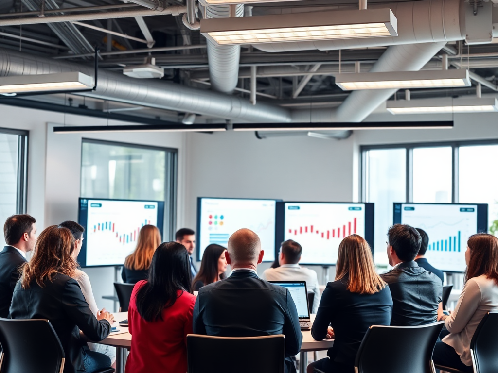 Een diverse groep professionals in een moderne kantooromgeving.
