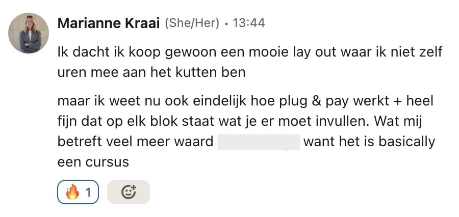 Linkedin DM: "ik weet nu ook eindelijk hoe plug&pay werkt. Wat mij betreft veel meer waard want het is basically een cursus"