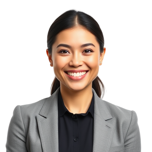 Een persoon die lachend naar de camera kijkt.