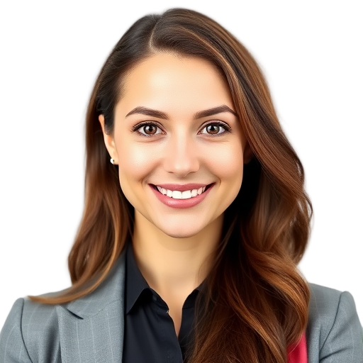 Een persoon die naar de camera glimlacht tegen een witte achtergrond.