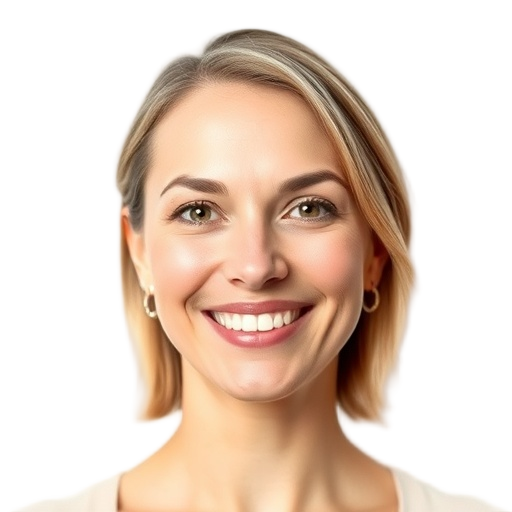 A person smiling to the camera with a white background looking like