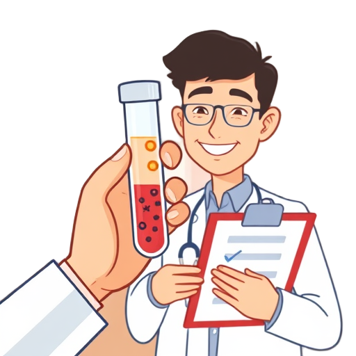 "hand holding" "test tube" "home setting" "toxin particles" "checklist clipboard" "smiling person"