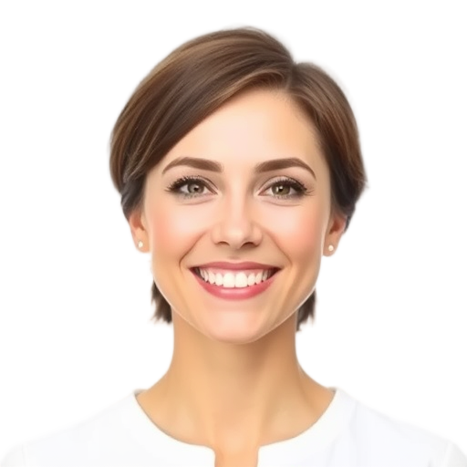 A person smiling to the camera with a white background looking like