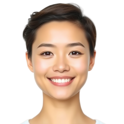 A person smiling to the camera with a white background looking like
